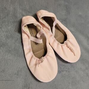 Freestyle Kids Girls Size 2 Pink Ballet Slipper Comfort Slip On Tie Adjustable
